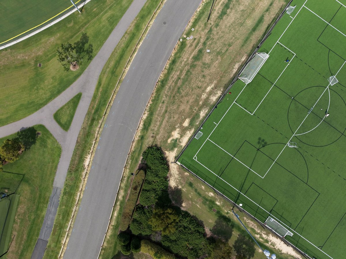 Thumbnail preview for 3D Drone Model of Soccer Field 1 Thomas Brooks Cricket Nets Batting Cage in Cary, North Carolina, United States