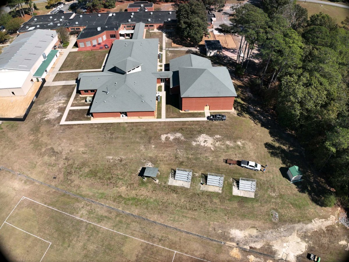 Drone 3d model of Wayne Country Day School JIMMY E WILLIAMS GYMNASIUM Aerial drone 3d model in Goldsboro, Nc, US