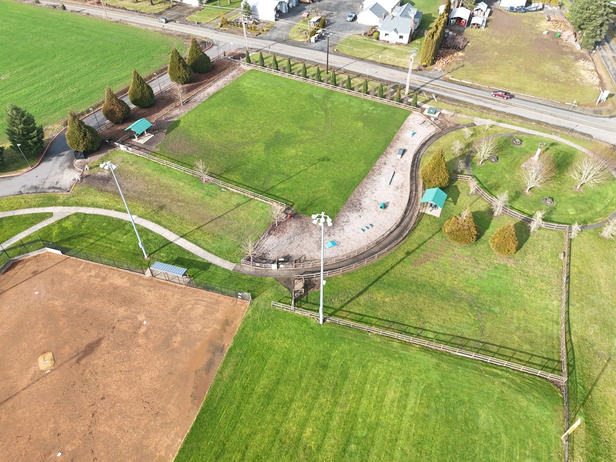 Drone 3d model of Dog Park Thatcher in parkview terrace Aerial drone 3d model in Forest Grove, Or, US