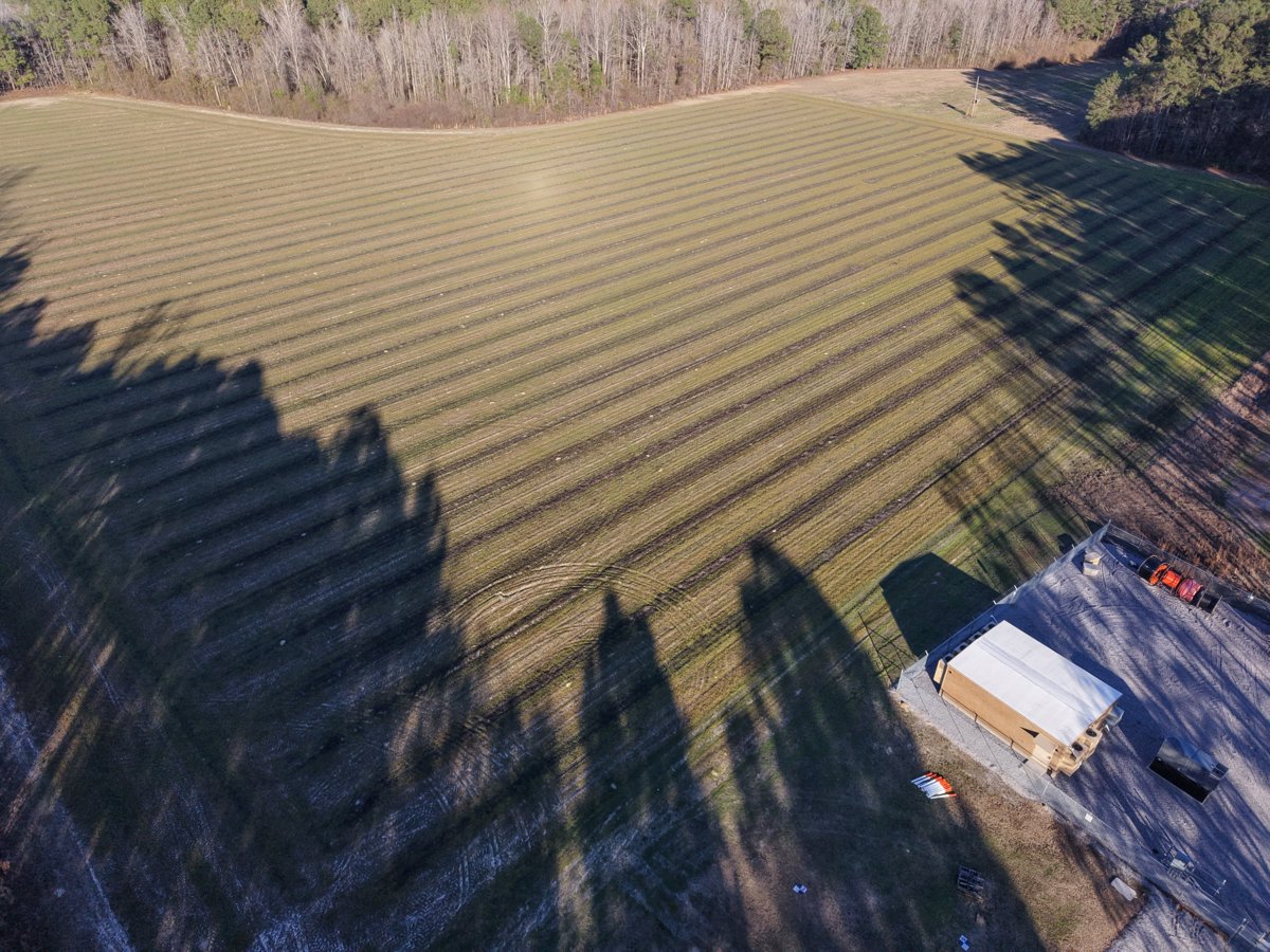 Drone 3d model of Chavis Design Group Shuman Foods in rainbow gas garden Aerial drone 3d model in Reevesville, Sc, US