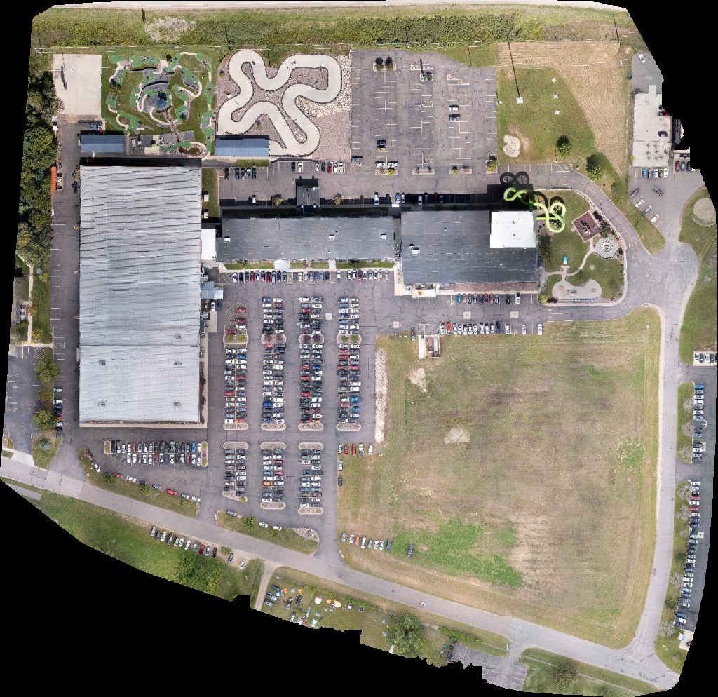 Drone map of Metropolis Resort Conference Center Chaos Water Park Aerial drone map in Eau Claire, Wi, US